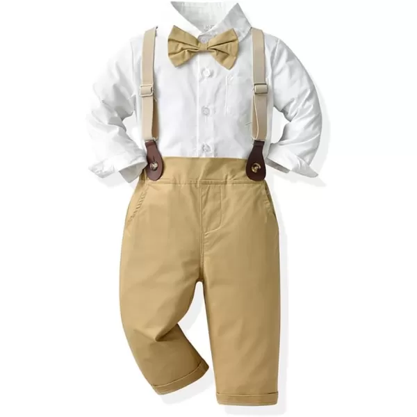 IDOPIP Toddler Kids Baby Boys Formal Suit Gentleman White Shirt with Bowtie  Suspender Shorts Pants Overalls Clothes 6M5TKhaki  Pants