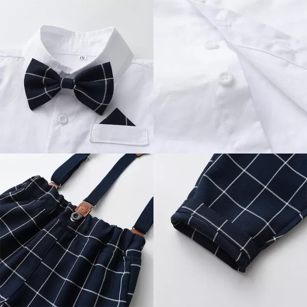 IDOPIP Toddler Kids Baby Boys Formal Suit Gentleman White Shirt with Bowtie  Suspender Shorts Pants Overalls Clothes 6M5TNavy Blue Plaid  Pants