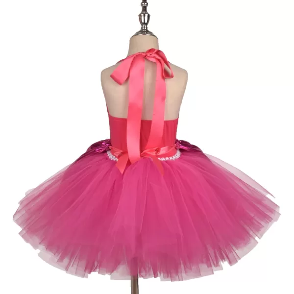 IDOPIP Toddler Kids Baby Girls Halloween Costume Princess Birthday Party Tutu Dress up with Headband Fancy Cosplay OutfitHot Pink