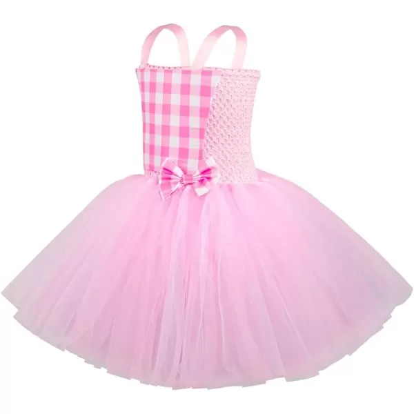 IDOPIP Toddler Kids Girls Halloween Birthday Party Dress up Costume Pink Gingham Dress with HeadbandHat Cowgirl CosplayPink  Hollow