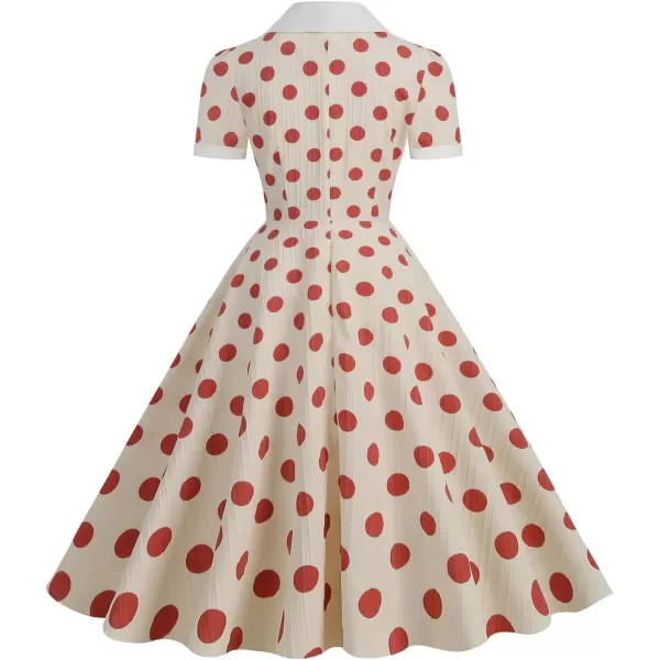 IDOPIP Vintage 1950s Dress for Womens Retro Polka Dot Print Cocktail Party Swing Dress Formal Wedding Guest Midi Aline GownRed