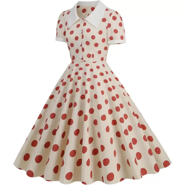 IDOPIP Vintage 1950s Dress for Womens Retro Polka Dot Print Cocktail Party Swing Dress Formal Wedding Guest Midi Aline GownRed