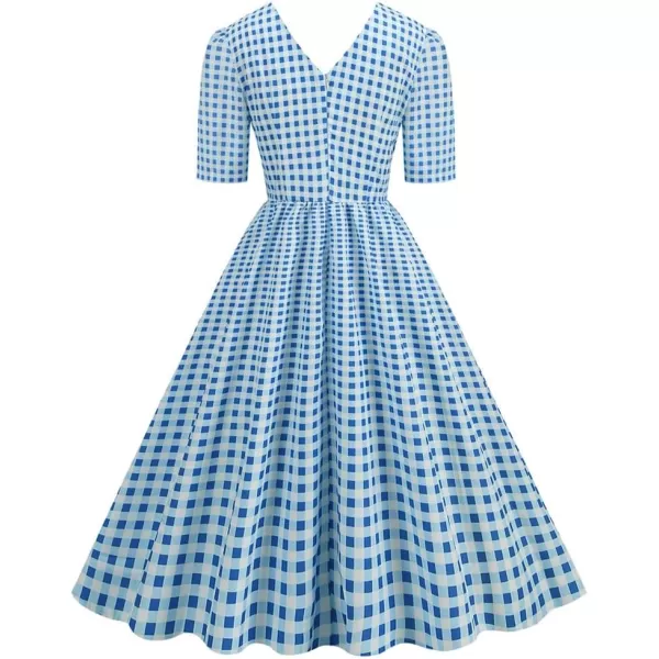 IDOPIP Vintage Plaid 1950s Dress for Women Summer Short Sleeve VNeck Retro Cocktail Wedding Party Midi Aline Swing DressesIDOPIP Vintage Plaid 1950s Dress for Women Summer Short Sleeve VNeck Retro Cocktail Wedding Party Midi Aline Swing Dresses