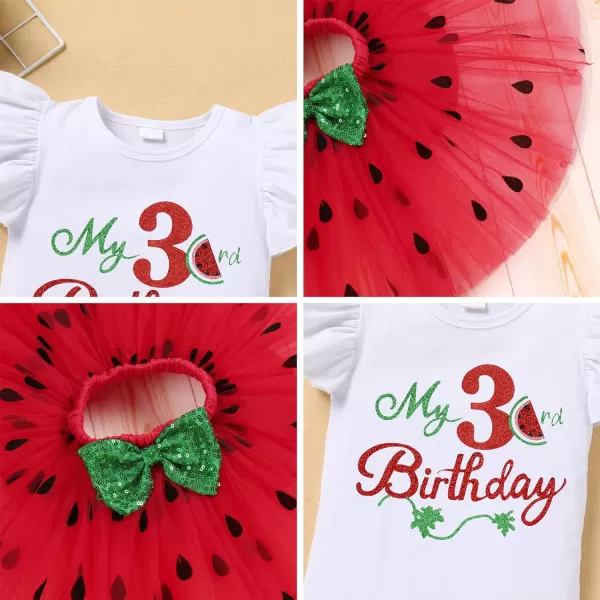 IDOPIP Watermelon 1st 2nd 3rd Birthday Outfit for Baby Girl Romper Tutu Skirt Headband Sock Clothes for Smash Cake Photo PropRed 3rd Birthday