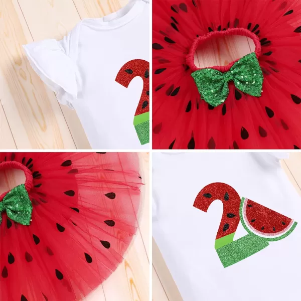 IDOPIP Watermelon 1st 2nd 3rd Birthday Outfit for Baby Girl Romper Tutu Skirt Headband Sock Clothes for Smash Cake Photo PropRed No2