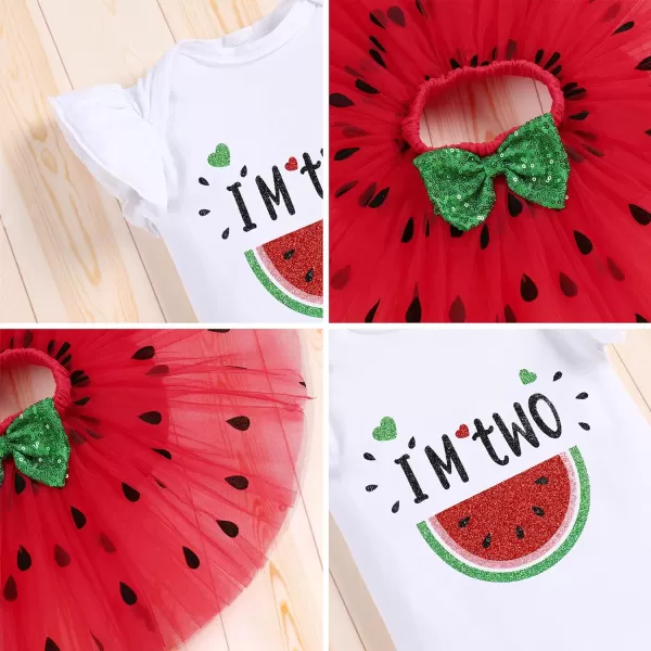 IDOPIP Watermelon 1st 2nd 3rd Birthday Outfit for Baby Girl Romper Tutu Skirt Headband Sock Clothes for Smash Cake Photo PropRed Two