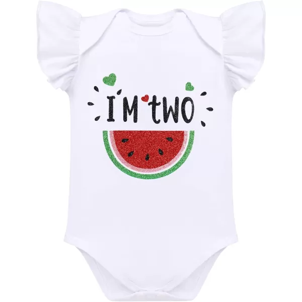 IDOPIP Watermelon 1st 2nd 3rd Birthday Outfit for Baby Girl Romper Tutu Skirt Headband Sock Clothes for Smash Cake Photo PropRed Two