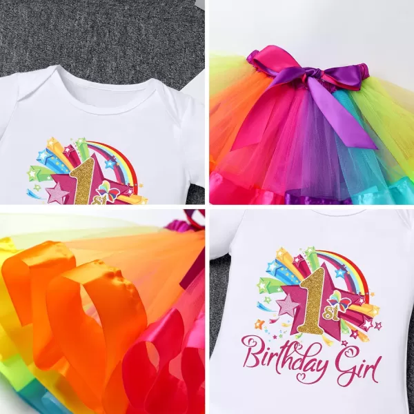 IDOPIP Watermelon 1st Birthday Outfit for Baby Girls Romper Rainbow Tutu Skirt Headband Summer Clothes Cake Smash Photo ShootRainbow 1st Birthday Girl 4pcs