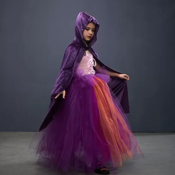 IDOPIP Witch Costume for Girls Kids Halloween Princess Tutu Dress up with Witch Hat Broom Cape Outfit Cosplay for Photo ShootPurple  Cloak 3pcs