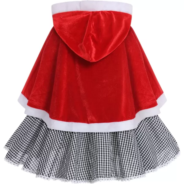 IDOPIP Women Kids Baby Girls Christmas Party Dress Xmas Red Plaid Tutu Dress with Hooded Cloak Cape Family Matching CostumeBlack Plaid  Kids