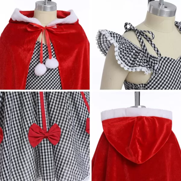 IDOPIP Women Kids Baby Girls Christmas Party Dress Xmas Red Plaid Tutu Dress with Hooded Cloak Cape Family Matching CostumeBlack Plaid  Kids