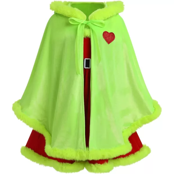 IDOPIP Women Kids Baby Girls Christmas Party Dress Xmas Red Plaid Tutu Dress with Hooded Cloak Cape Family Matching CostumeGreen  Kids