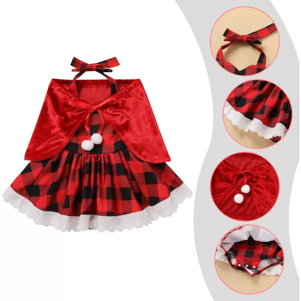 IDOPIP Women Kids Baby Girls Christmas Party Dress Xmas Red Plaid Tutu Dress with Hooded Cloak Cape Family Matching CostumeRed Baby