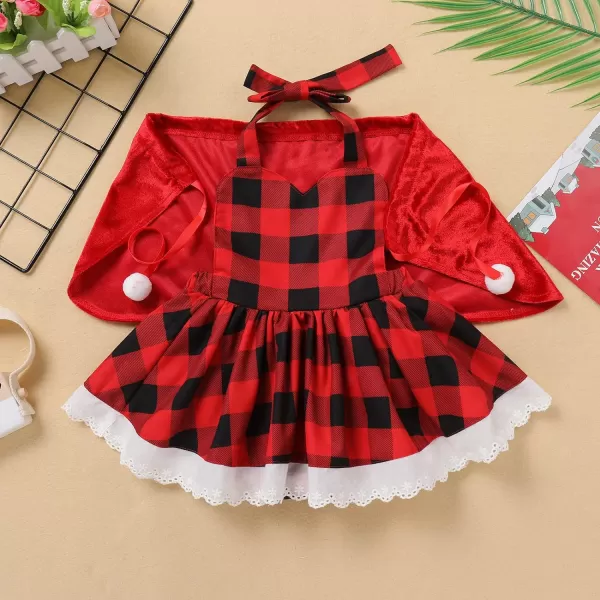 IDOPIP Women Kids Baby Girls Christmas Party Dress Xmas Red Plaid Tutu Dress with Hooded Cloak Cape Family Matching CostumeRed Baby