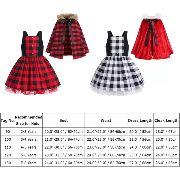 IDOPIP Women Kids Baby Girls Christmas Party Dress Xmas Red Plaid Tutu Dress with Hooded Cloak Cape Family Matching CostumeRed Kids