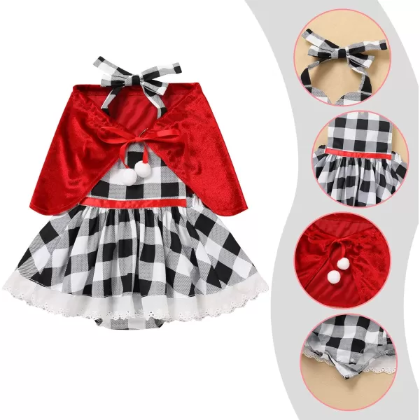 IDOPIP Women Kids Baby Girls Christmas Party Dress Xmas Red Plaid Tutu Dress with Hooded Cloak Cape Family Matching CostumeWhite Baby