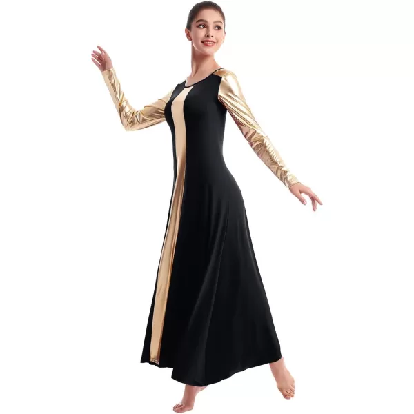 IDOPIP Women Metallic Color Block Praise Dance Dress Liturgical Lyrical Dancewear Gown Long Sleeve Worship Dance DressIDOPIP Women Metallic Color Block Praise Dance Dress Liturgical Lyrical Dancewear Gown Long Sleeve Worship Dance Dress