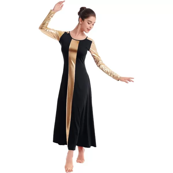 IDOPIP Women Metallic Color Block Praise Dance Dress Liturgical Lyrical Dancewear Gown Long Sleeve Worship Dance DressIDOPIP Women Metallic Color Block Praise Dance Dress Liturgical Lyrical Dancewear Gown Long Sleeve Worship Dance Dress