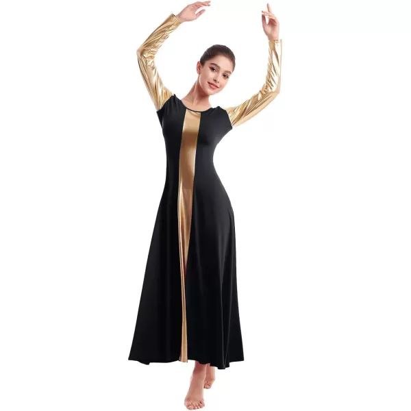 IDOPIP Women Metallic Color Block Praise Dance Dress Liturgical Lyrical Dancewear Gown Long Sleeve Worship Dance DressIDOPIP Women Metallic Color Block Praise Dance Dress Liturgical Lyrical Dancewear Gown Long Sleeve Worship Dance Dress