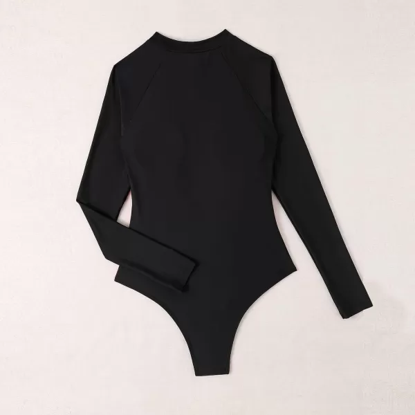 IDOPIP Women Rash Guard UPF 50 Long Sleeve One Piece Swimsuit Zipper Surfing Bathing Suit Color Block Monokini SwimwearBlack  Pink