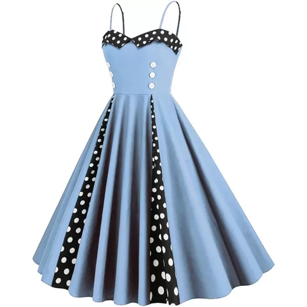 IDOPIP Women Vintage 1950s Retro Halter Cocktail Party Swing Dress Sleeveless Summer Wedding Guest Rockabilly Pinup DressesBlue Polka Dot