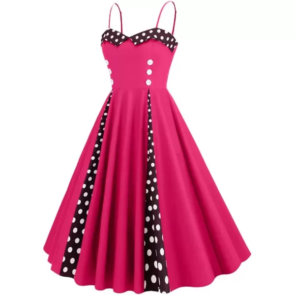 IDOPIP Women Vintage 1950s Retro Halter Cocktail Party Swing Dress Sleeveless Summer Wedding Guest Rockabilly Pinup DressesHot Pink Polka Dot