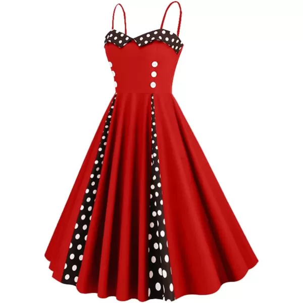 IDOPIP Women Vintage 1950s Retro Halter Cocktail Party Swing Dress Sleeveless Summer Wedding Guest Rockabilly Pinup DressesRed Polka Dot