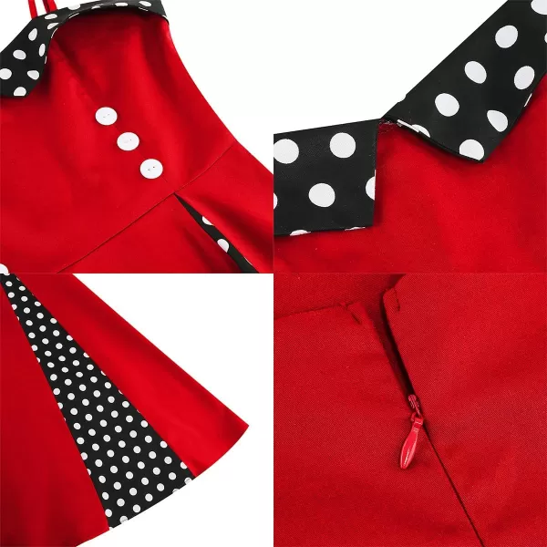 IDOPIP Women Vintage 1950s Retro Halter Cocktail Party Swing Dress Sleeveless Summer Wedding Guest Rockabilly Pinup DressesRed Polka Dot