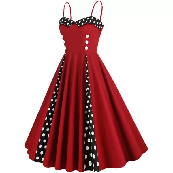 IDOPIP Women Vintage 1950s Retro Halter Cocktail Party Swing Dress Sleeveless Summer Wedding Guest Rockabilly Pinup DressesWine Red Polka Dot