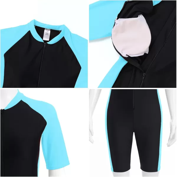 IDOPIP Womens One Piece Rash Guard Surfing Swimsuit Bathing Suit Long Sleeve Zipper UPF 50 Swimwear Athletic WetsuitBlue  Black