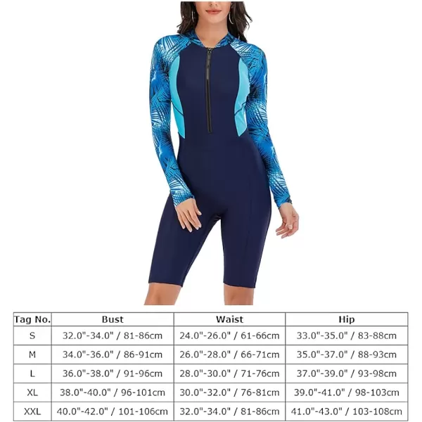 IDOPIP Womens One Piece Rash Guard Surfing Swimsuit Bathing Suit Long Sleeve Zipper UPF 50 Swimwear Athletic WetsuitBlue Print