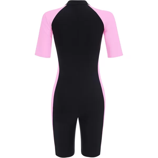 IDOPIP Womens One Piece Rash Guard Surfing Swimsuit Bathing Suit Long Sleeve Zipper UPF 50 Swimwear Athletic WetsuitPink  Black