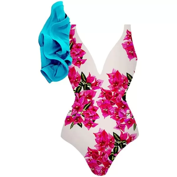 IDOPIP Womens One Piece Swimsuit with Beach Cover up Wrap Skirt Sarong Halter Floral Print Bikini Set Two Piece Bathing SuitBlue  Hot Pink Floal