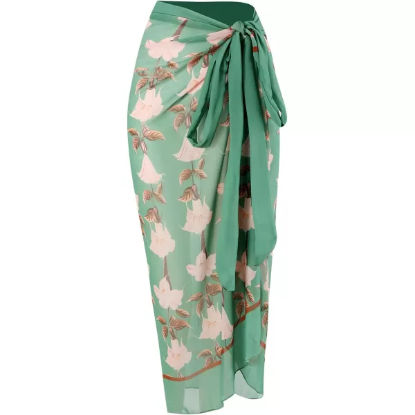 IDOPIP Womens One Piece Swimsuit with Beach Cover up Wrap Skirt Sarong Halter Floral Print Bikini Set Two Piece Bathing SuitGreen  Halter