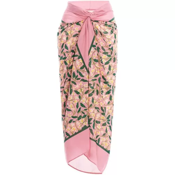 IDOPIP Womens One Piece Swimsuit with Beach Cover up Wrap Skirt Sarong Halter Floral Print Bikini Set Two Piece Bathing SuitPink  Spaghetti Straps