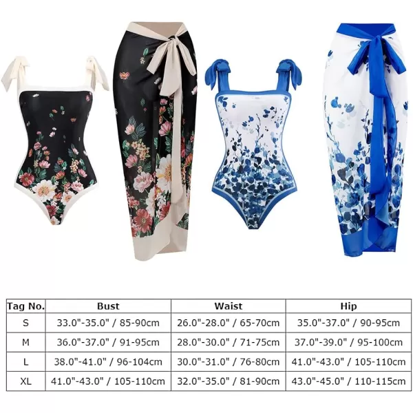 IDOPIP Womens One Piece Swimsuit with Beach Cover up Wrap Skirt Sarong Retro Floral Print Bikini Set Two Piece Bathing SuitBlack Floral