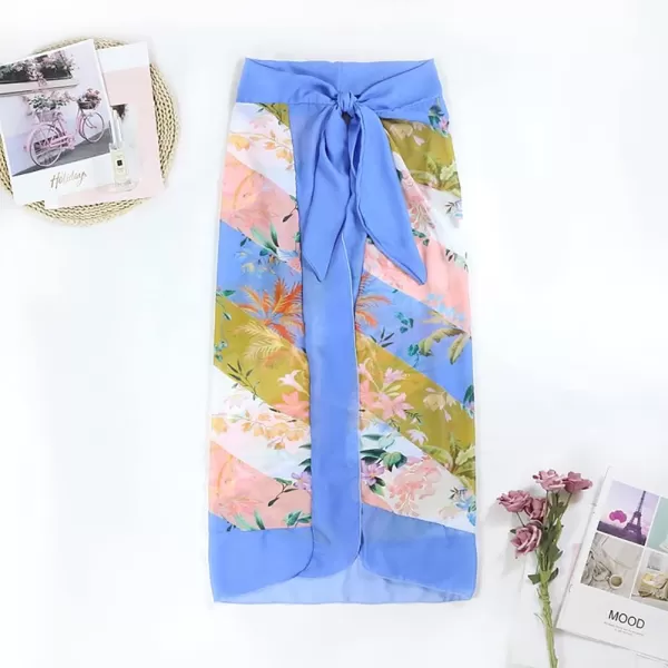 IDOPIP Womens One Piece Swimsuit with Beach Cover up Wrap Skirt Sarong Retro Floral Print Bikini Set Two Piece Bathing SuitBlue Floral Ruffle