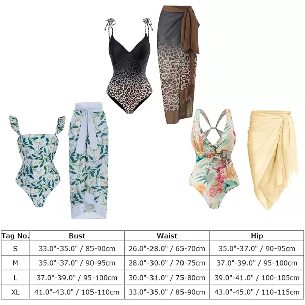 IDOPIP Womens One Piece Swimsuit with Beach Cover up Wrap Skirt Sarong Retro Floral Print Bikini Set Two Piece Bathing SuitBrown Leopard