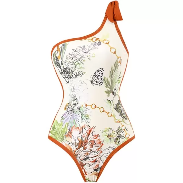 IDOPIP Womens One Piece Swimsuit with Beach Cover up Wrap Skirt Sarong Retro Floral Print Bikini Set Two Piece Bathing SuitOrange Floral  Ruffle