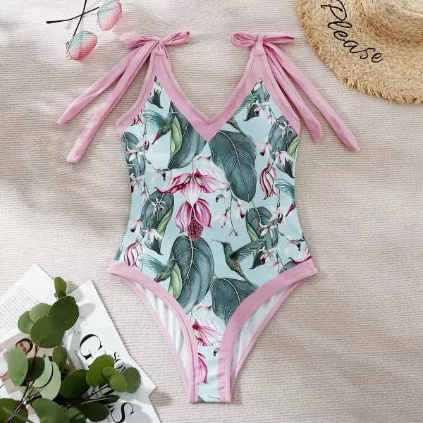 IDOPIP Womens One Piece Swimsuit with Beach Cover up Wrap Skirt Sarong Retro Floral Print Bikini Set Two Piece Bathing SuitPink  Green Floral