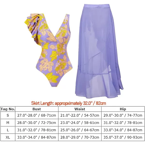 IDOPIP Womens One Piece Swimsuit with Beach Cover up Wrap Skirt Sarong Retro Floral Print Bikini Set Two Piece Bathing SuitPurple  Yellow Floral