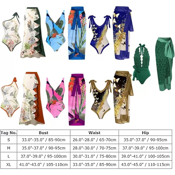 IDOPIP Womens One Piece Swimsuit with Beach Cover up Wrap Skirt Sarong Retro Floral Print Bikini Set Two Piece Bathing SuitYellow Butterfly