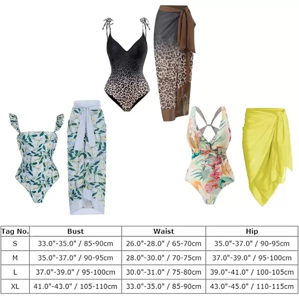 IDOPIP Womens One Piece Swimsuit with Beach Cover up Wrap Skirt Sarong Retro Floral Print Bikini Set Two Piece Bathing SuitYellow Floral