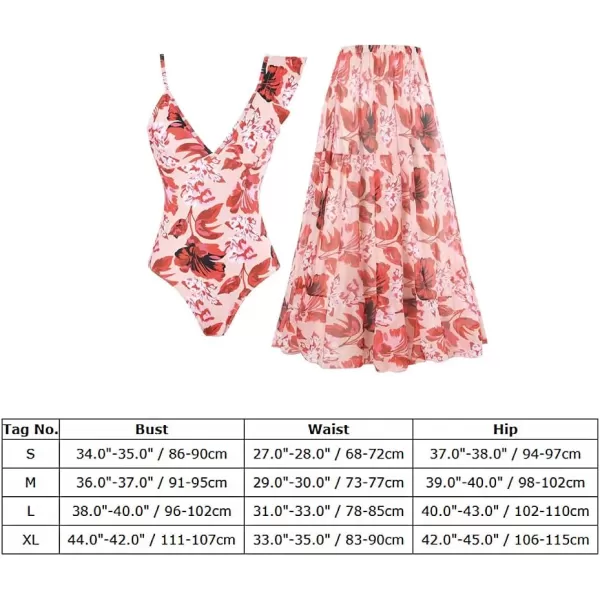 IDOPIP Womens One Piece Swimsuit with Beach Cover up Wrap Skirt Sarong Retro Floral Print Bikini Set Two Piece Bathing SuitsRed Floral