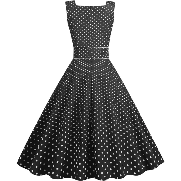 IDOPIP Womens Polka Dot Vintage Cocktail Party Swing Dress 1950s Retro Sleeveless Wedding Summer Casual Aline Midi DressesBlack