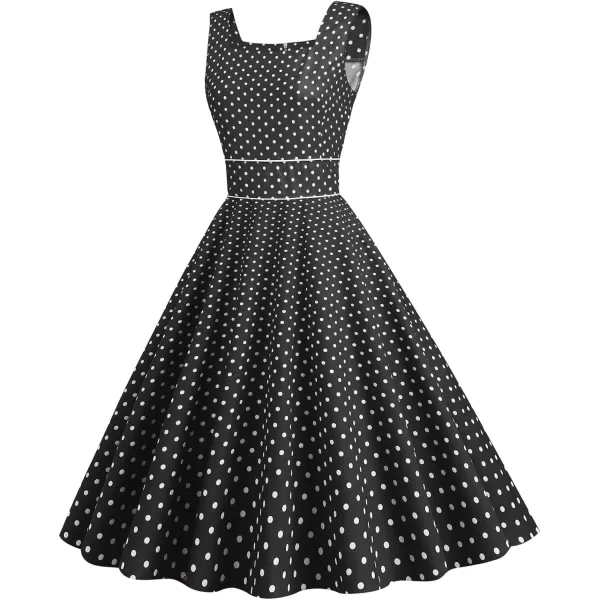 IDOPIP Womens Polka Dot Vintage Cocktail Party Swing Dress 1950s Retro Sleeveless Wedding Summer Casual Aline Midi DressesBlack