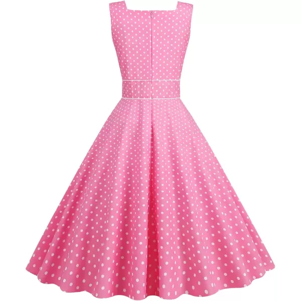 IDOPIP Womens Polka Dot Vintage Cocktail Party Swing Dress 1950s Retro Sleeveless Wedding Summer Casual Aline Midi DressesPink