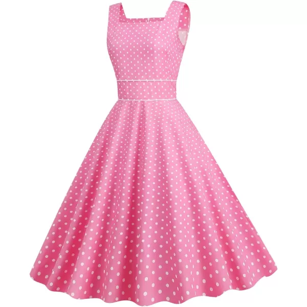 IDOPIP Womens Polka Dot Vintage Cocktail Party Swing Dress 1950s Retro Sleeveless Wedding Summer Casual Aline Midi DressesPink