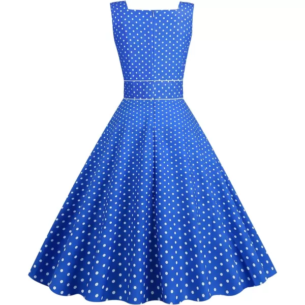 IDOPIP Womens Polka Dot Vintage Cocktail Party Swing Dress 1950s Retro Sleeveless Wedding Summer Casual Aline Midi DressesRoyal Blue