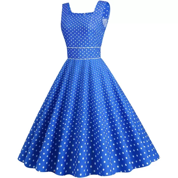 IDOPIP Womens Polka Dot Vintage Cocktail Party Swing Dress 1950s Retro Sleeveless Wedding Summer Casual Aline Midi DressesRoyal Blue